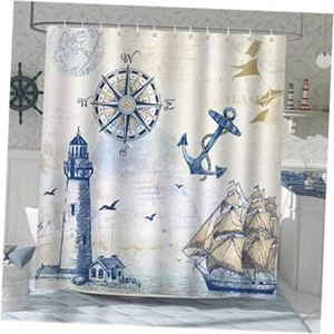 Shower Curtain for Bathroom Lighthouse Compass 72"W X 72"H Nautical Sailboat - Picture 1 of 7