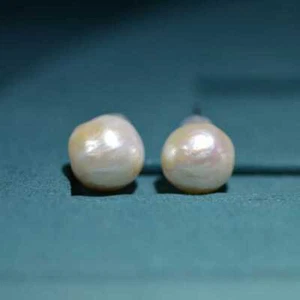 10-11MM Natural Baroque Freshwater Aquaculture pearl Earrings Silver Wedding - Picture 1 of 8