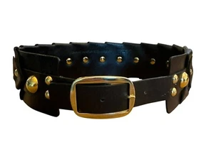 Diane Von Furstenberg Wide Brown Leather Belt Sz Small Gold Stud Detail Vintage - Picture 1 of 10
