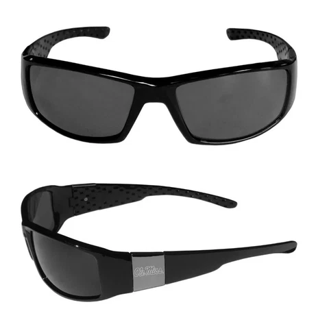 NWT Ole Miss Rebels Mississippi Black Etched Chrome Wrap Sunglasses NCAA Cover