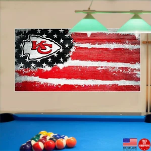 Kansas City Chiefs Wood Themed Banner 3x5 Flag Man Cave Flags Banners - Picture 1 of 8