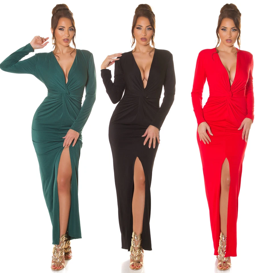 Sexy abito lungo koucla scollo a v manica lunga incrocio in vita spacco nuovo - Immagine 1 di 1