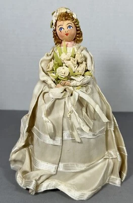 Vintage Bride Doll Crepe Paper & Fabric Wedding Cake Topper Figure 9" - Image 1 of 4