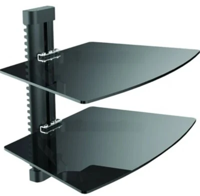 Double Glass Wall-Mount Shelf Adjustable, Black, Holds 17lbs -Level Mount DCGS22 - Image 1 of 4