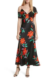 DIANE von FURSTENBERG Floral Print Cold Shoulder Side Slit Slip Maxi Dress 8 = M - Picture 1 of 12