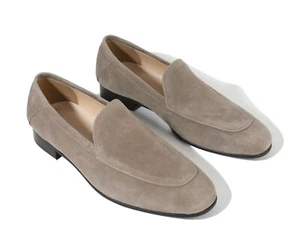 Mocasines deslizantes Firenze Atelier hechos a mano de color ceniza beige gamuza de color beige - Imagen 1 de 12