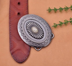 Huge Vintage Southeast Fashion Floral Turquoise Leather Belt Buckle Beige Bead - Foto 1 di 9