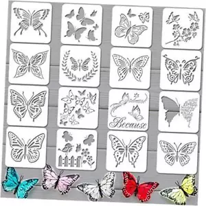 16 Pieces Butterfly Stencils Reusable Butterfly Template Art 5.1 x 5.1 Inches - Picture 1 of 8