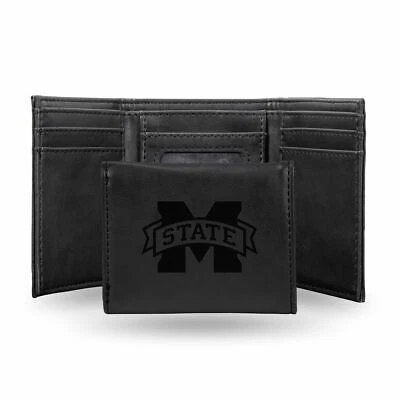 Miss State Bulldogs NCAA Laser Engraved Black Synthetic Leather Trifold Wallet Cover