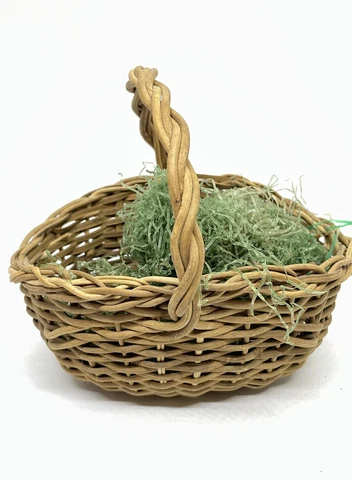 Vintage Small Wicker Easter Basket and Vintage Grass 6” Cover