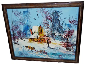 ART1 Morris Katz Painting Winter Children Horse Toboggon Sled 1983 - 1985 Framed - Picture 1 of 22