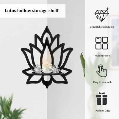 Water Lily Flower Corner Shelf Wooden Floating Corner Shelves Black Wall leXAn - image 1 of 4