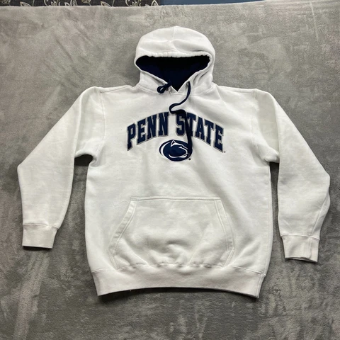 Penn State Sweatshirt Men's Medium White Hooded E5 Embroider Logo Sports NCAA Cover