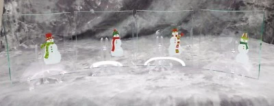 NEW PAMPERED CHEF SET/4 SNOWMAN APPETIZER PLATES SQUARE #2819 CLEAR GLASS W/BOX - Image 1 of 4