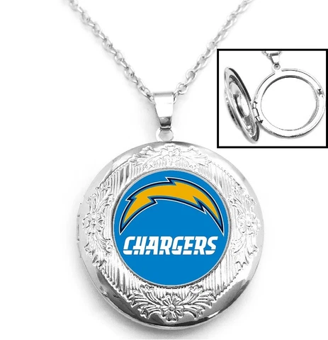 Los Angeles Chargers Womens 925 Silver 20" Link Chain Necklace, Photo Locket D16 Cover