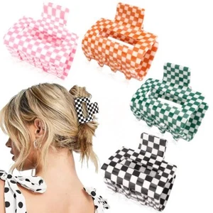 Ahoney 4 Pack Checkered Hair Claw Clips for Thin 2" Y2k Accessories Y2K - Picture 1 of 8