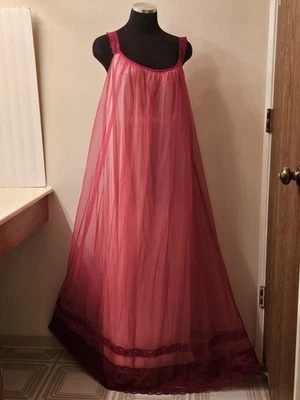 Vintage Jenelle of California Nightie Raspberry 2 Layer Size L/Xl Soft Slippery  - Image 1 of 4
