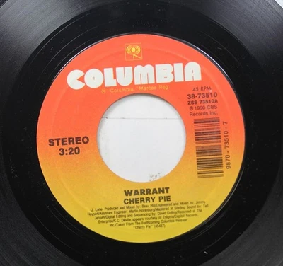 90'S 45 Warrant - Cherry Pie / Thin Disguise On Columbia Foto 1 de 2