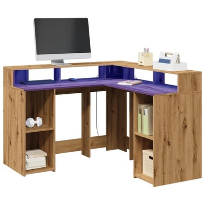LED Schreibtisch Bürotisch Arbeitstisch Gamingtisch Artisan-Eiche 130x130x91 Hol - Bild 1 von 4