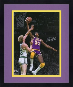 Framed Magic Johnson Lakers Autographed 16x20 Lay Up Over Larry Bird Photo - Picture 1 of 1