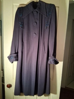 Abrigo vintage azul marino con cuentas, S, impresionante, Freed, años 40. Foto 1 de 4