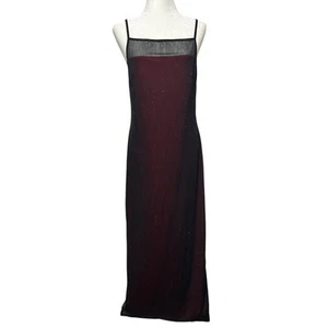 VTG Y2K Glitter Mesh Overlay Maxi Dress Size L Red Black Whimsigoth Fairy Grunge - Picture 1 of 12
