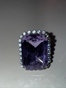 Sorrelli silberfarben Faux Amethyst Heiligenschein Set LRG verstellbar Statement Ring - Bild 1 von 4