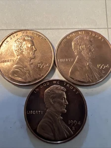 1994 PDS LINCOLN CENTS / ( 3 COINS )  THE S IS A PROOF / CHEAP / WOW / # 0055 / - Picture 1 of 12