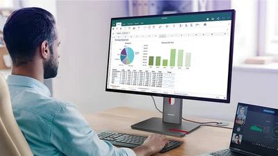 Lenovo P34WD-40 34" 120Hz Curved UWQHD Monitor 140W USB-C Docking Hub KVM - Image 1 of 4