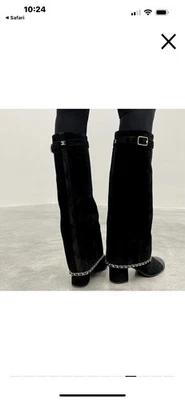 正品香奈儿黑色麂皮绒/皮革高筒靴 - 41/11 码 — 第 1/4 张图片