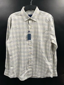 David Donahue Casual Plaid Cotton Poplin Button-Down Shirt Green & Blue - Picture 1 of 7