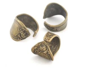 Löffelring Blumenmuster verstellbar Ring Antik Bronze Messing vergoldet 3383 - Bild 1 von 2