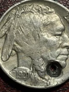 1920-P XF+ Buffalo Nickel HOLED BUT SOLID DETAILS FOR AN ALBUM FILLER - Picture 1 of 5