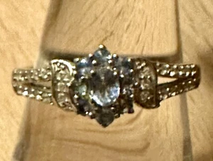 Ceylon Blue Sapphire & Zircon Ring Platinum Plated 0.85ctw Size 9 - Picture 1 of 6
