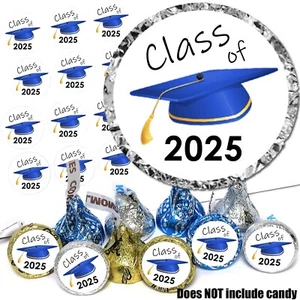 Blue Class of 2025 Label Stickers Graduation Cap Party Favor Fits Hershey Kisses - Picture 1 of 3