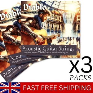 Acoustic Guitar Strings 3x SETS Phosphor Bronze Steel - Diablo - 11-50 Light - Picture 1 of 12
