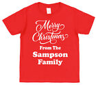 Personalised Merry Christmas T-Shirt Surname Matching Family Tees Adults & Kids