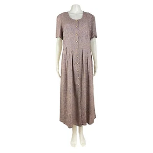 Vintage Floral Midi Dress Size Medium 1990s Button Down Pleated Shirtdress - Picture 1 of 6