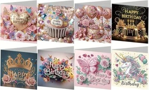 8pcs 5D DIY Diamond Painting Art Birthday Greeting Card Kits - Picture 1 of 5