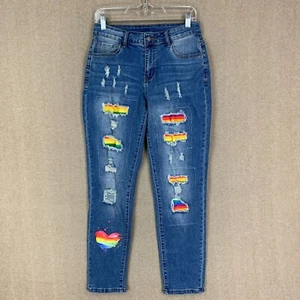 Jeans Pride 4 (28x29) para mujer azul ajustado desgastado arco iris elástico denim - Imagen 1 de 14