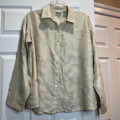 Blusa de mujer Chico 1 beige seda bordada con botones manga larga de gran tamaño Foto 1 de 4
