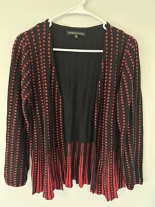 Adrienne Vittadini Sweater dressy Red Black Checked Open Cardigan  Size PM -Cute - Picture 1 of 9