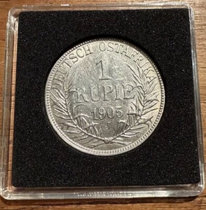 Silber Rupie, Deutsch Ostafrika 1905, ss, mit Zertifikat in Holzschatulle, OVP - Bild 1 von 6