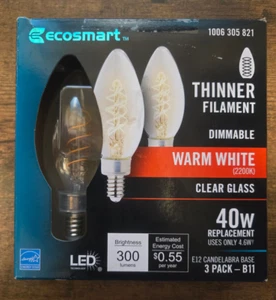Ecosmart 40W Eq. B11 Dimmable LED Bulbs Warm White (3-Pack) - Picture 1 of 5
