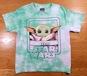Star Wars T-Shirt Youth Medium Green White Tie Dye Baby Yoda Grogu The Child Tee - Picture 1 of 6