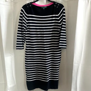 Lauren Ralph Lauren Dress Medium Knit Sweater Stripe Nautical Preppy Yacht 16819 - Picture 1 of 12