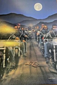 David Mann Poster Motorcyle Riders on Night Ride in Desert - Picture 1 of 1