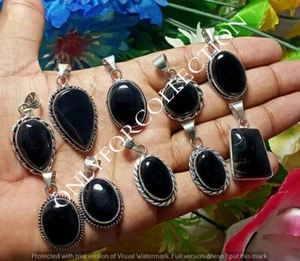 Sale Black Onyx Gemstone 925 Sterling Silver Plated Designer Pendants Lot 10pcs - Picture 1 of 6