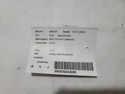 Used Speedometer Gauge fits: 2010 Ford Explorer MPH ID AL2T-10849-AA Grade A - Изображение 1 из 4