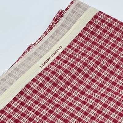 VTG Country Classics Red & Cream Gingham Plaid Cotton Quilt Fabric 2+ YDS x 45” - Image 1 of 4